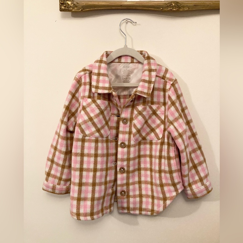 George Pink and Tan Plaid Jacket Fall Coat Little Girl Size 5T Cute Autumn Style